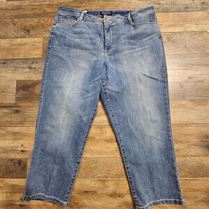 New Bandolino Denim Blue Jeans Cropped Selene Capri Sage Brush Plus Size 16